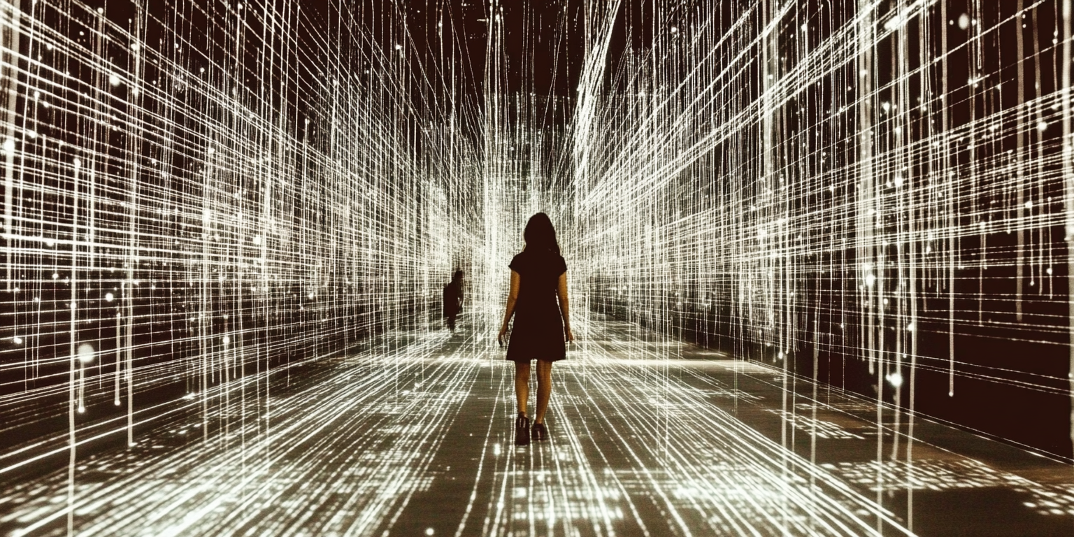 Decorative picture of a woman walking into the matrix